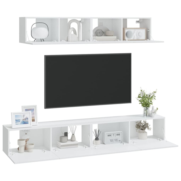 4-delige Tv-meubelset bewerkt hout wit MeubelReus