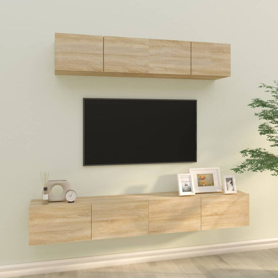 4-delige Tv-meubelset bewerkt hout sonoma eikenkleurig MeubelReus