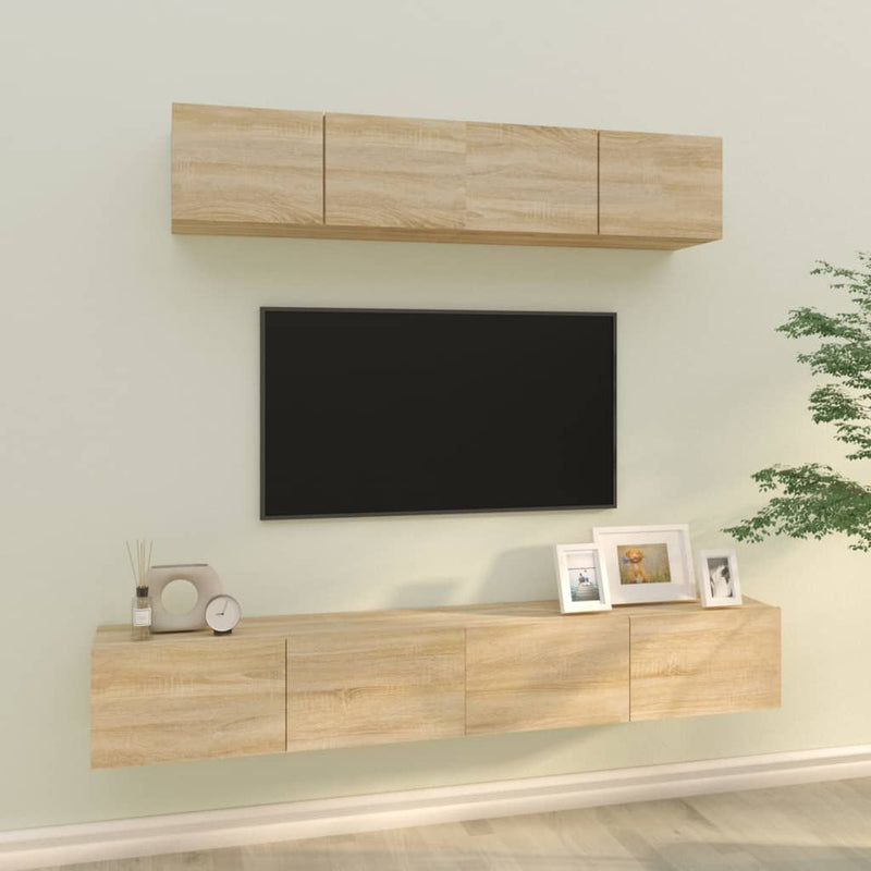 4-delige Tv-meubelset bewerkt hout sonoma eikenkleurig MeubelReus