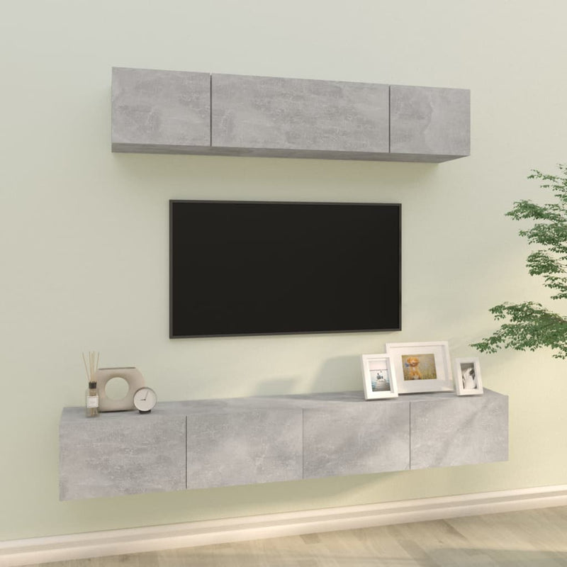 4-delige Tv-meubelset bewerkt hout betongrijs MeubelReus