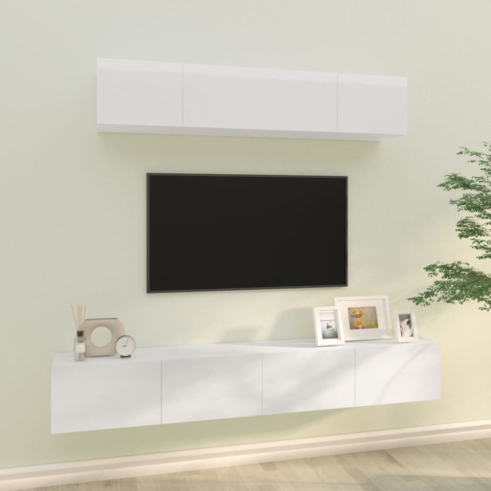 4-delige Tv-meubelset bewerkt hout hoogglans wit MeubelReus