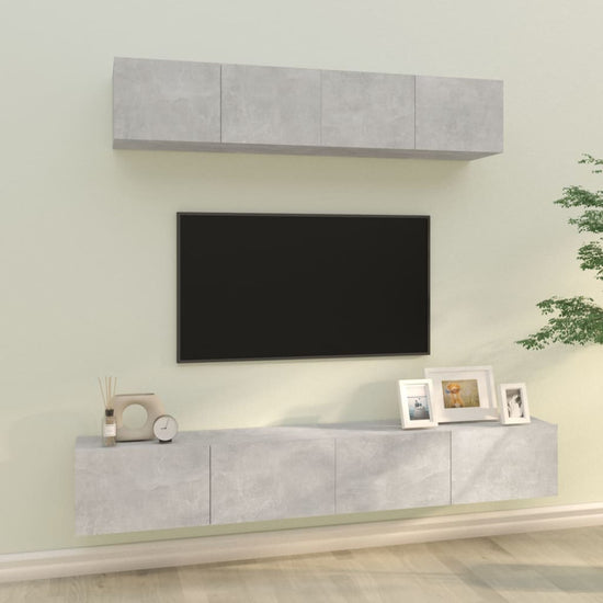 4-delige Tv-meubelset bewerkt hout betongrijs MeubelReus