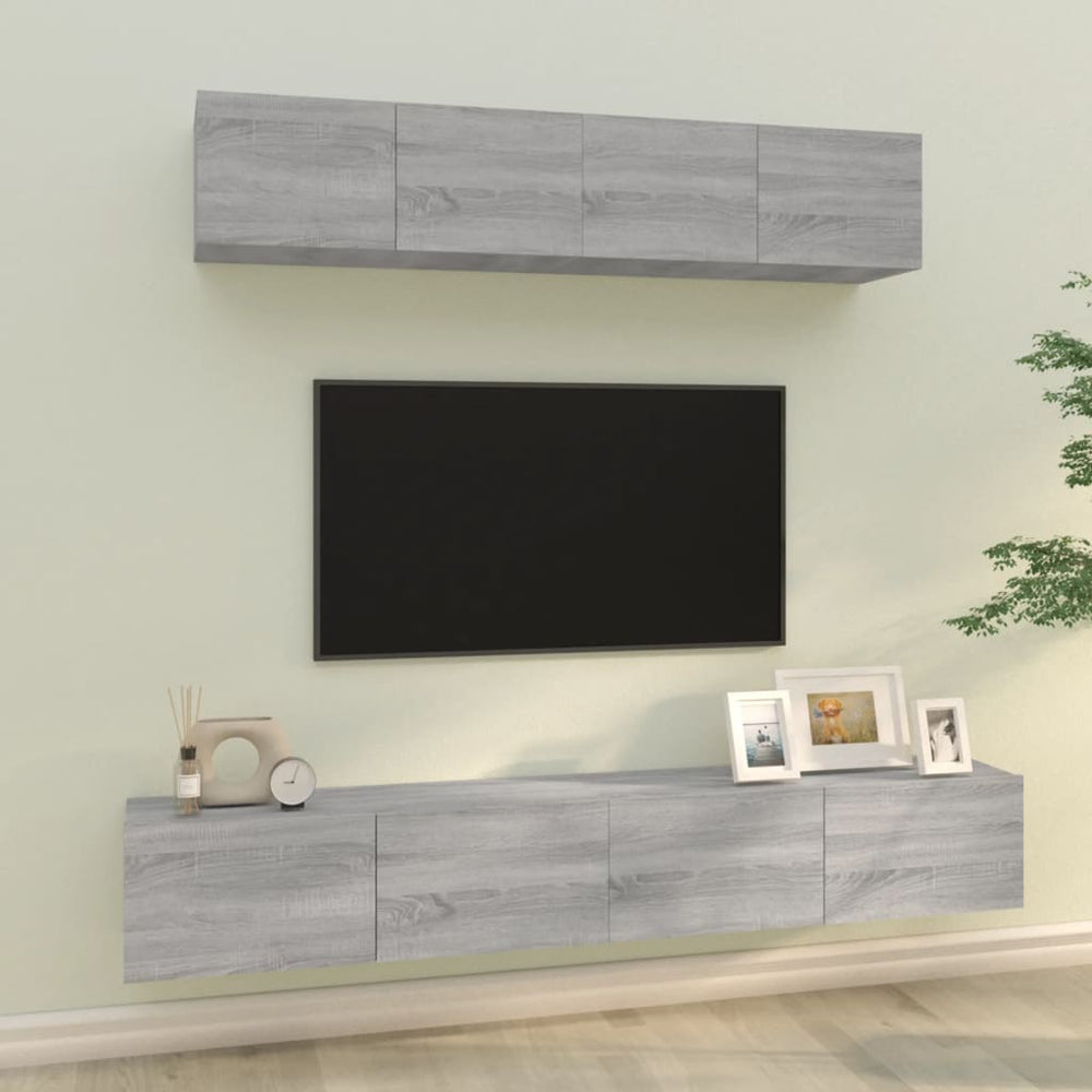 4-delige Tv-meubelset bewerkt hout grijs sonoma eikenkleurig MeubelReus