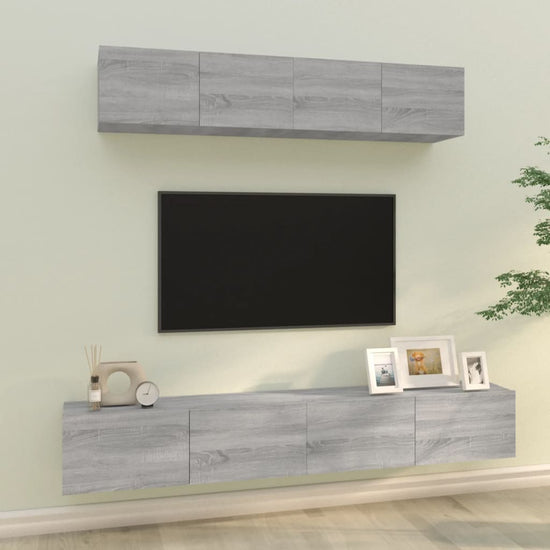 4-delige Tv-meubelset bewerkt hout grijs sonoma eikenkleurig MeubelReus