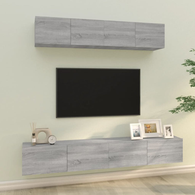 4-delige Tv-meubelset bewerkt hout grijs sonoma eikenkleurig MeubelReus