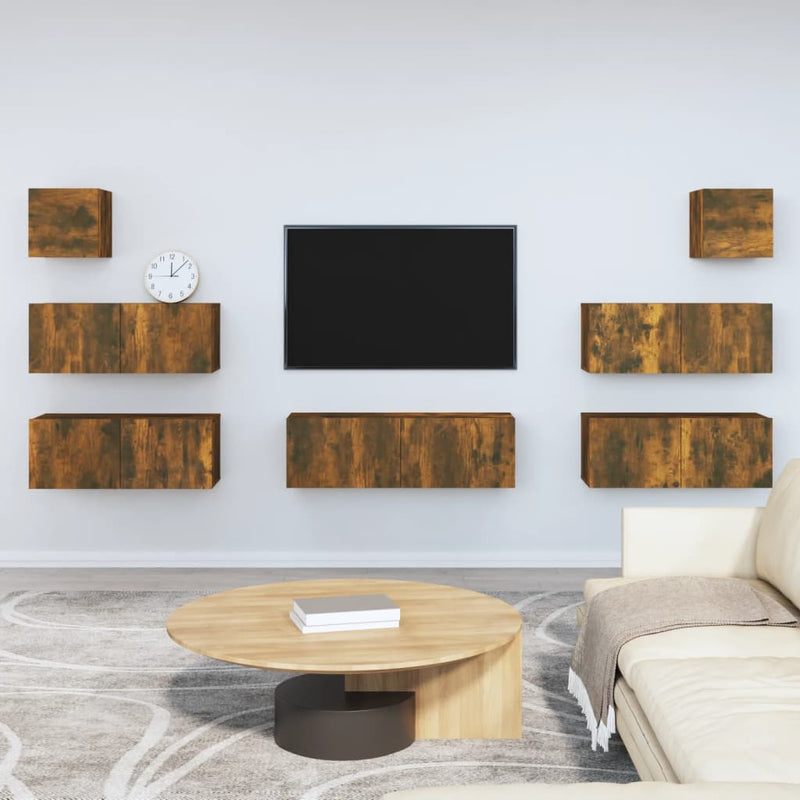 7-delige Tv-meubelset bewerkt hout gerookt eikenkleurig MeubelReus