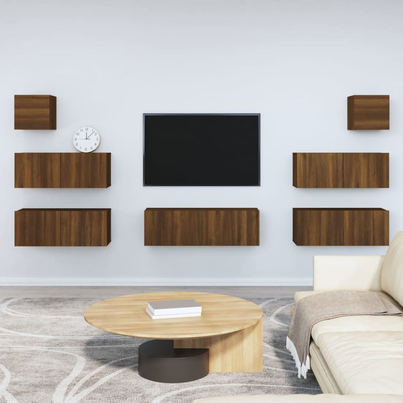 7-delige Tv-meubelset bewerkt hout bruin eikenkleur MeubelReus