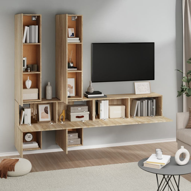 Tv-wandmeubel bewerkt hout sonoma eikenkleurig