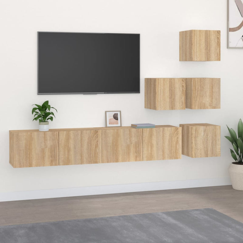 Tv-wandmeubel bewerkt hout sonoma eikenkleurig