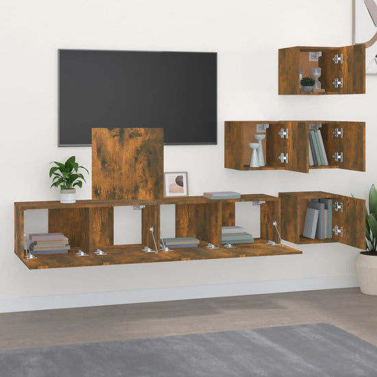 Tv-wandmeubel bewerkt hout gerookt eikenkleurig MeubelReus