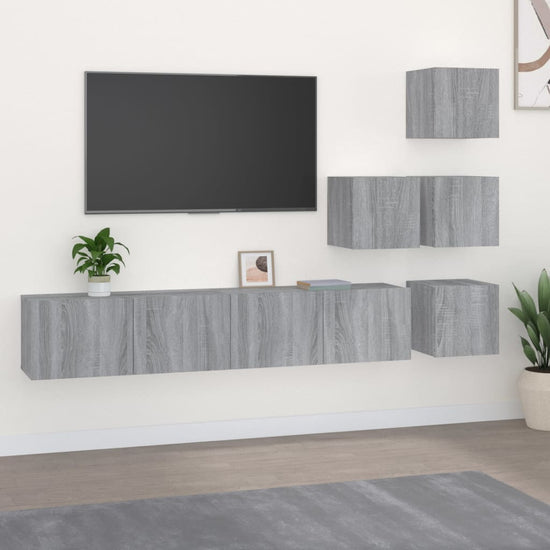 Tv-wandmeubel bewerkt hout grijs sonoma eikenkleurig MeubelReus