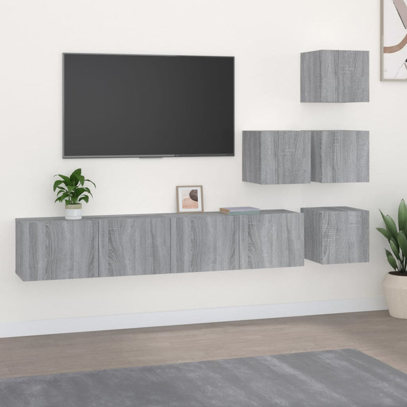 Tv-wandmeubel bewerkt hout grijs sonoma eikenkleurig MeubelReus