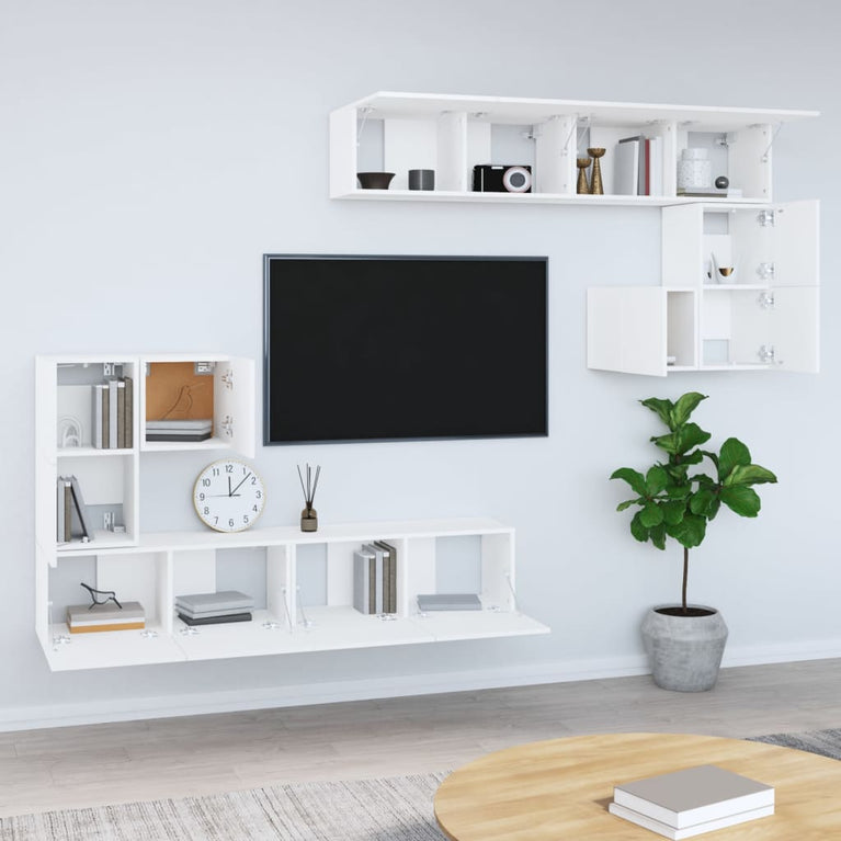 Tv-wandmeubel bewerkt hout wit MeubelReus