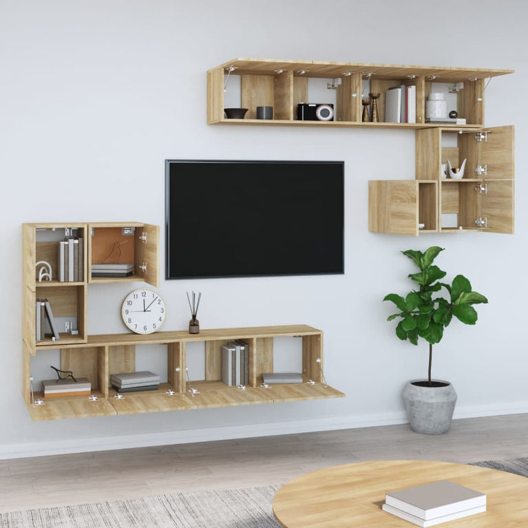 Tv-wandmeubel bewerkt hout sonoma eikenkleurig MeubelReus