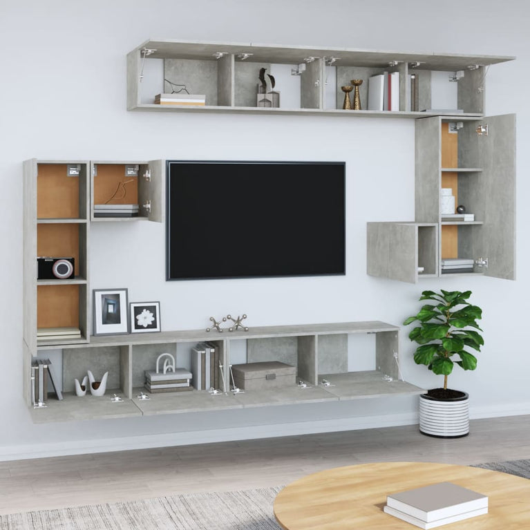 Tv-wandmeubel bewerkt hout betongrijs