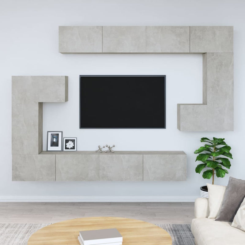 Tv-wandmeubel bewerkt hout betongrijs