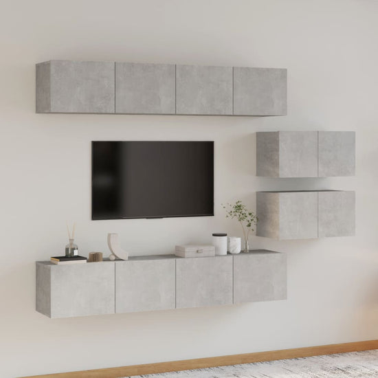 6-delige Tv-meubelset bewerkt hout betongrijs MeubelReus