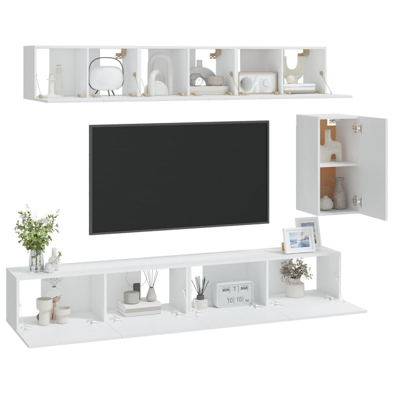 6-delige Tv-meubelset bewerkt hout wit MeubelReus