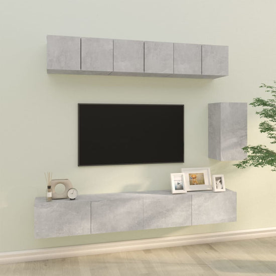 6-delige Tv-meubelset bewerkt hout betongrijs MeubelReus