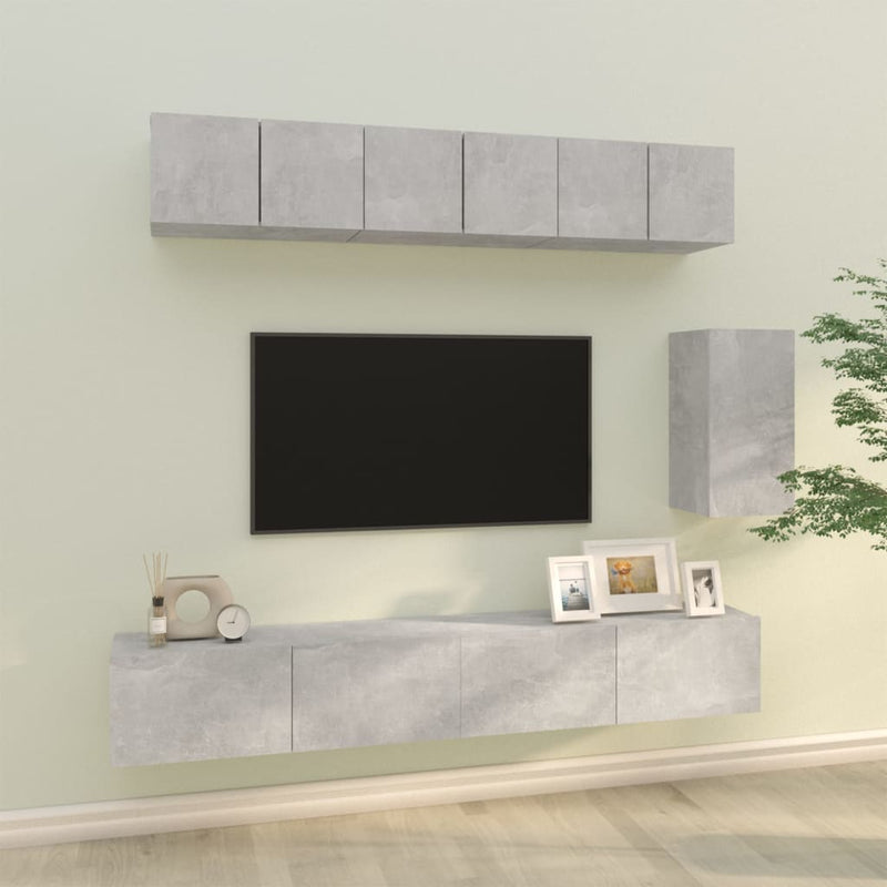 6-delige Tv-meubelset bewerkt hout betongrijs MeubelReus
