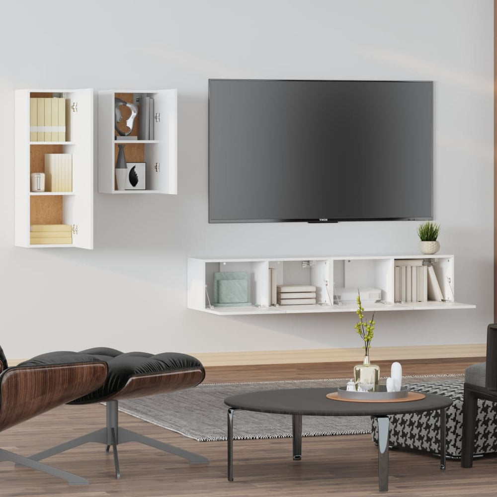 4-delige Tv-meubelset bewerkt hout wit MeubelReus