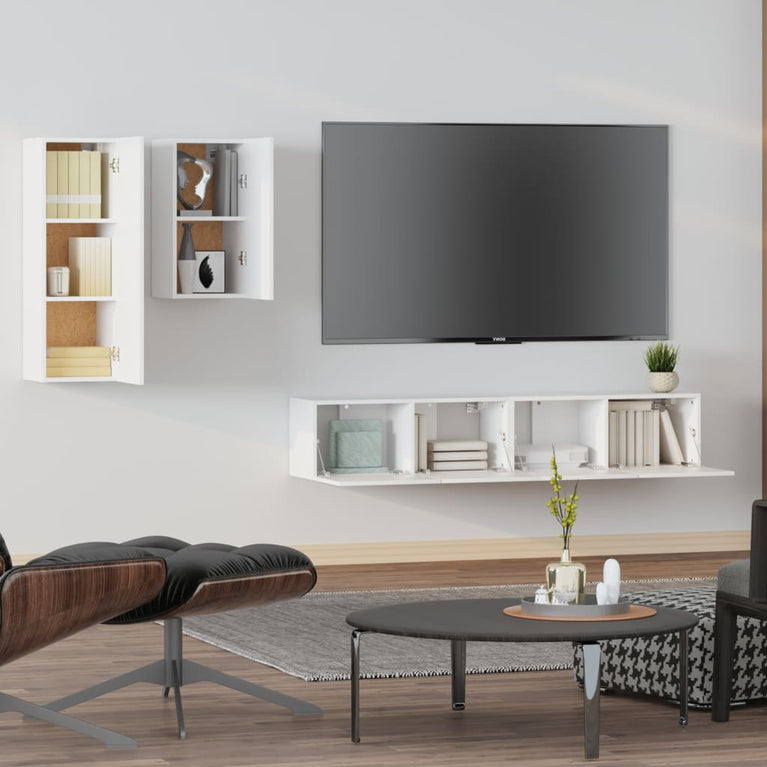 4-delige Tv-meubelset bewerkt hout wit MeubelReus