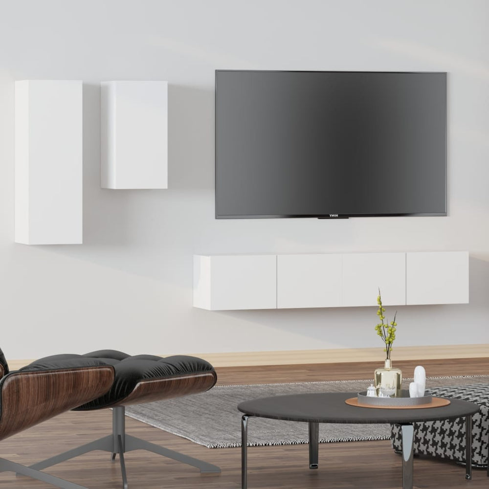 4-delige Tv-meubelset bewerkt hout wit MeubelReus