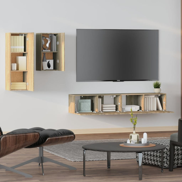 4-delige Tv-meubelset bewerkt hout sonoma eikenkleurig