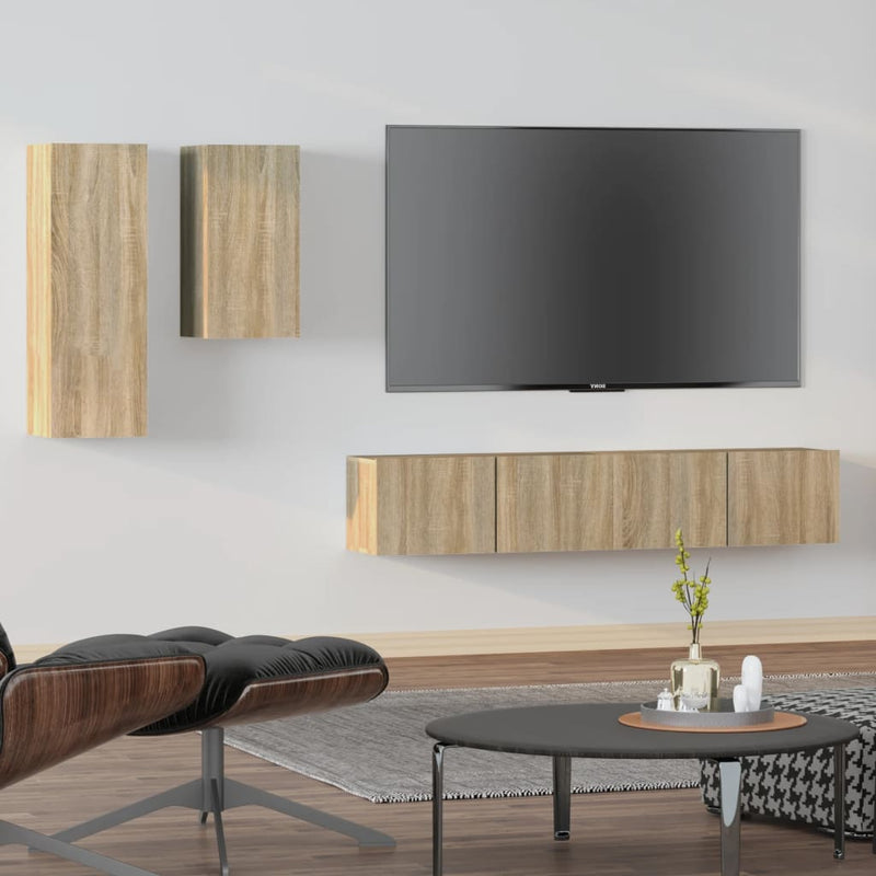 4-delige Tv-meubelset bewerkt hout sonoma eikenkleurig