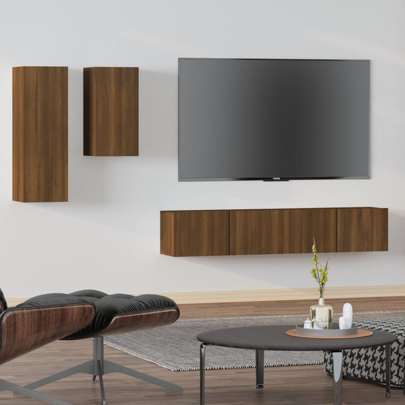 4-delige Tv-meubelset bewerkt hout bruin eikenkleur MeubelReus