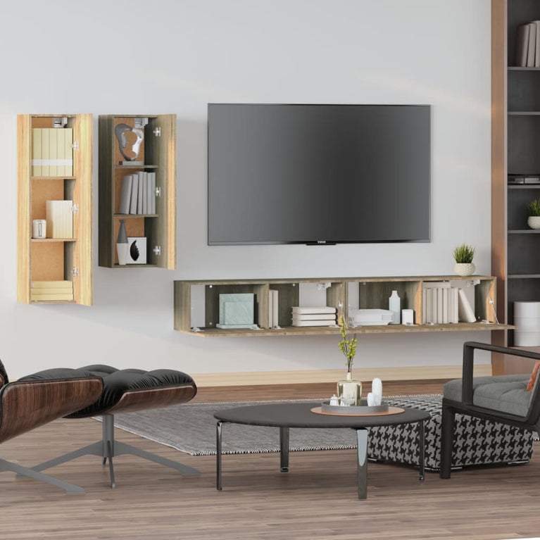 4-delige Tv-meubelset bewerkt hout sonoma eikenkleurig
