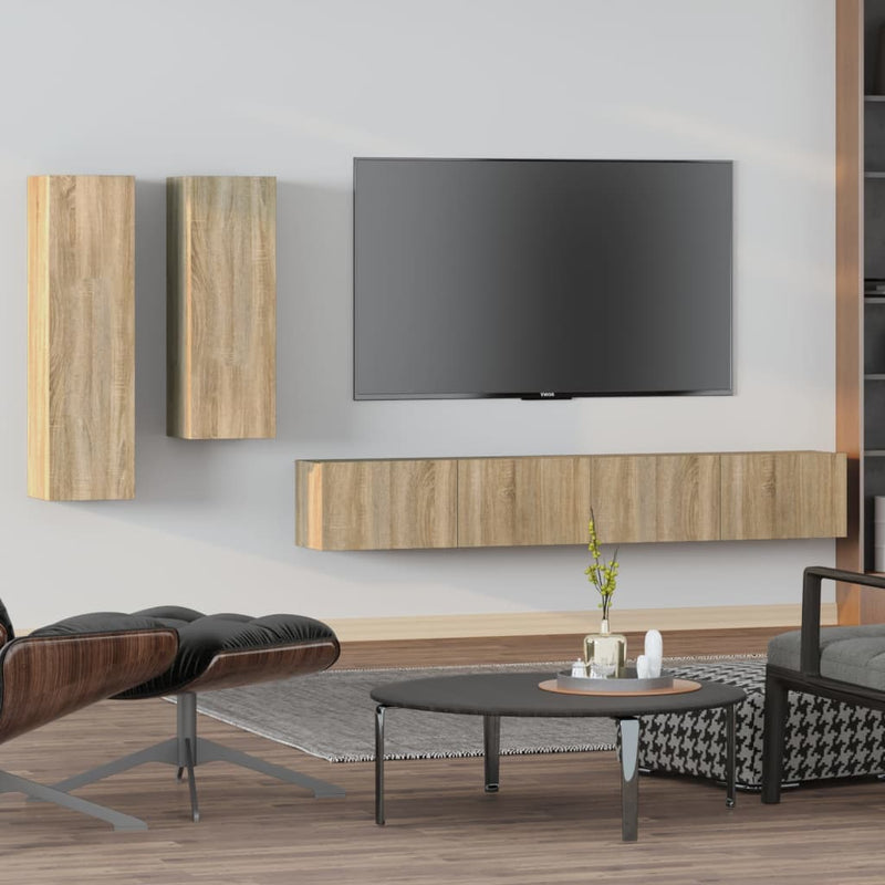 4-delige Tv-meubelset bewerkt hout sonoma eikenkleurig