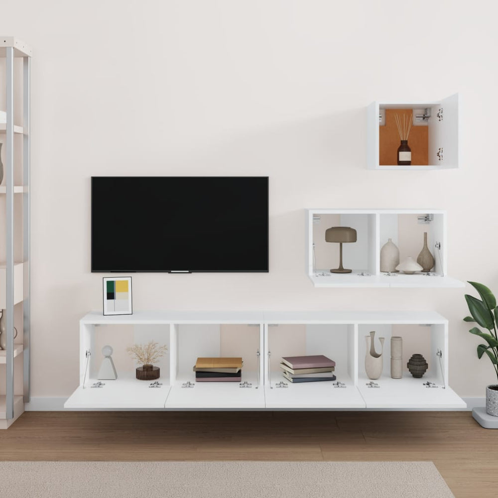 4-delige Tv-meubelset bewerkt hout wit MeubelReus
