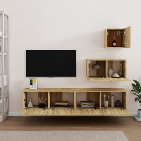 4-delige Tv-meubelset bewerkt hout sonoma eikenkleurig MeubelReus