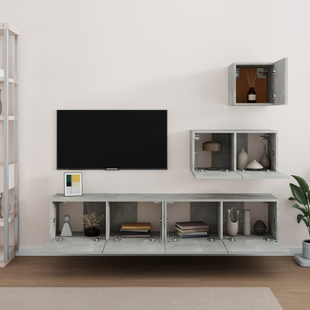 4-delige Tv-meubelset bewerkt hout betongrijs MeubelReus