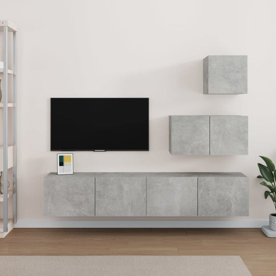 4-delige Tv-meubelset bewerkt hout betongrijs MeubelReus