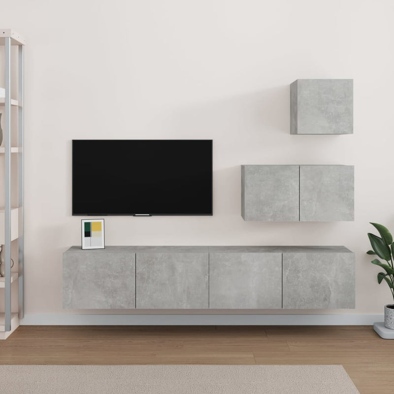4-delige Tv-meubelset bewerkt hout betongrijs MeubelReus