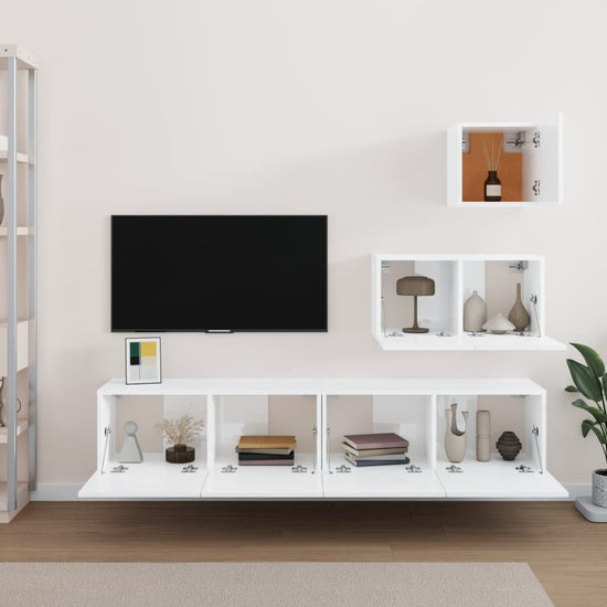 4-delige Tv-meubelset bewerkt hout hoogglans wit MeubelReus