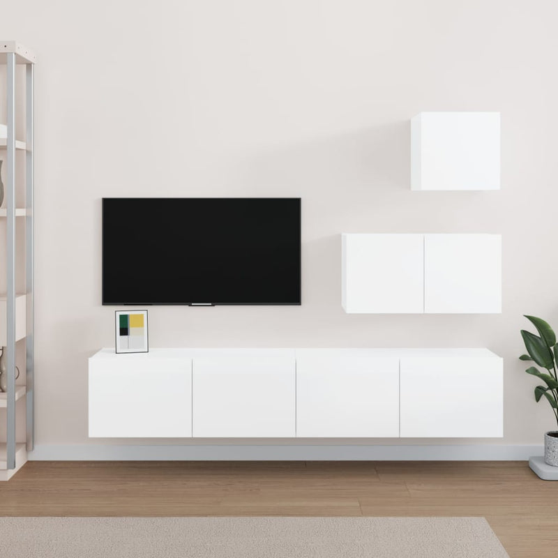 4-delige Tv-meubelset bewerkt hout hoogglans wit MeubelReus