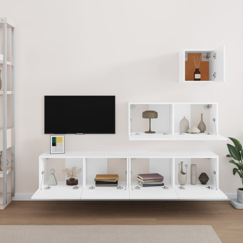 4-delige Tv-meubelset bewerkt hout wit MeubelReus