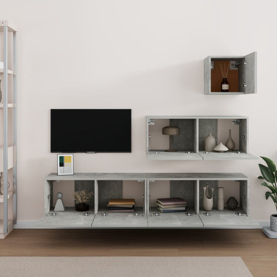4-delige Tv-meubelset bewerkt hout betongrijs MeubelReus