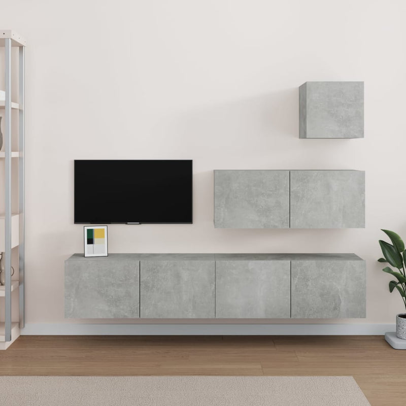 4-delige Tv-meubelset bewerkt hout betongrijs MeubelReus