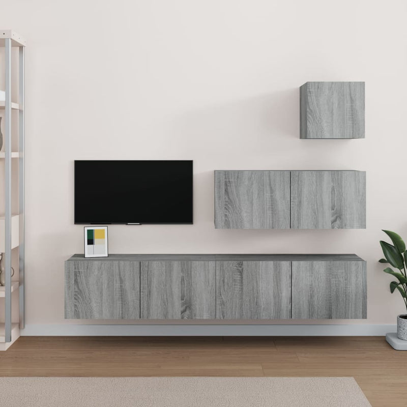 4-delige Tv-meubelset bewerkt hout grijs sonoma eikenkleurig MeubelReus