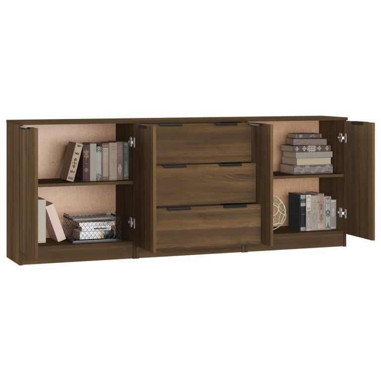 3 st Dressoirs bewerkt hout bruineikenkleurig