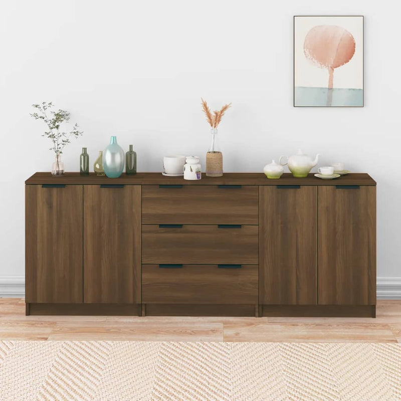3 st Dressoirs bewerkt hout bruineikenkleurig