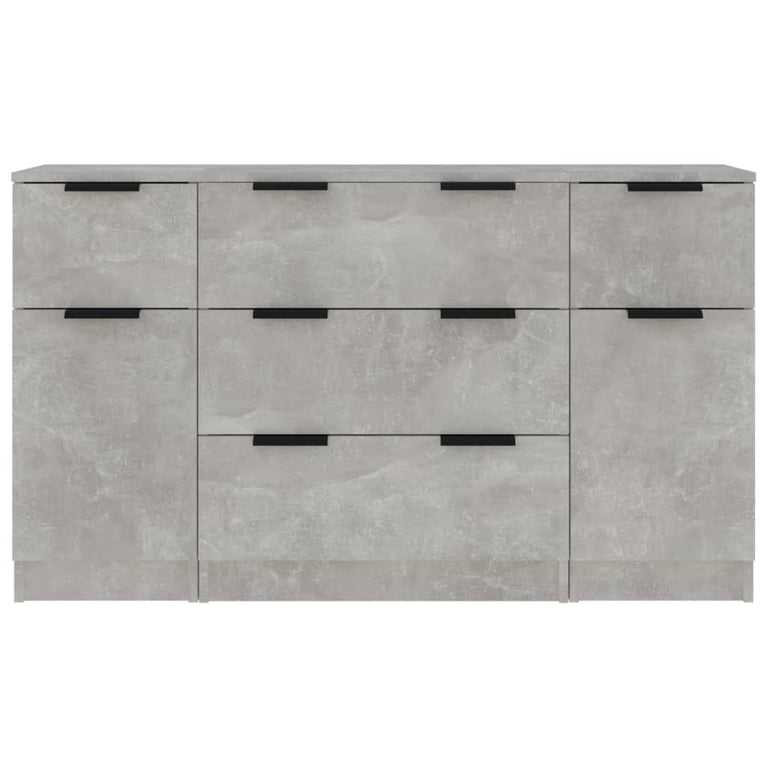 3-delige Dressoirset bewerkt hout betongrijs