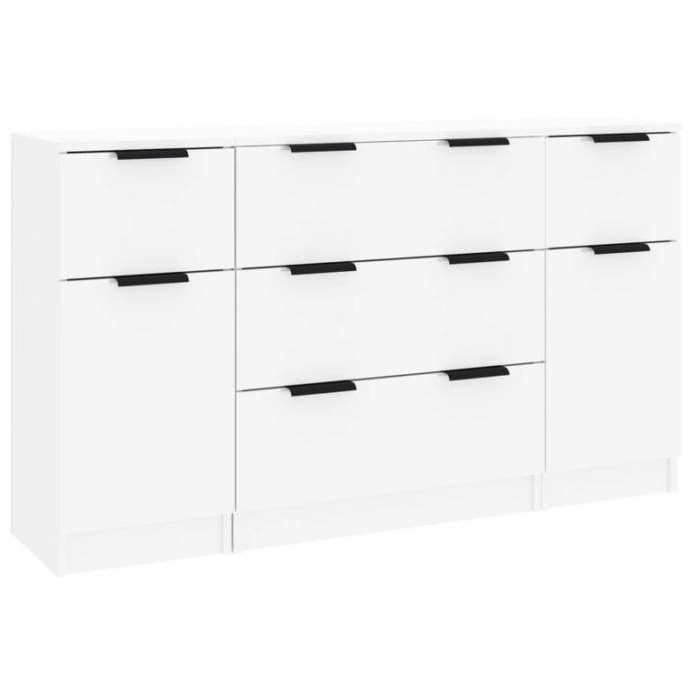 3-delige Dressoirset bewerkt hout hoogglans wit