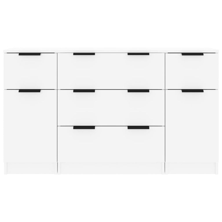 3-delige Dressoirset bewerkt hout hoogglans wit