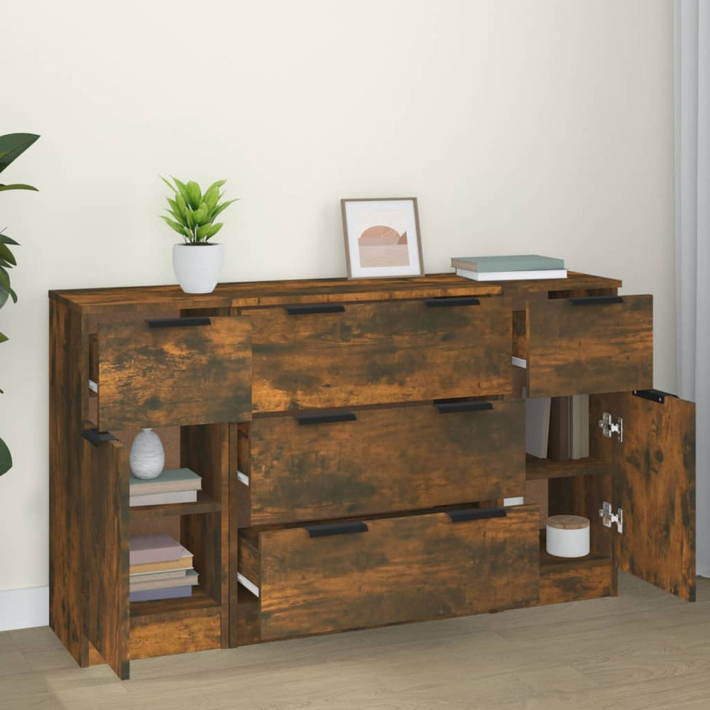 3-delige Dressoirset bewerkt hout gerookt eiken MeubelReus