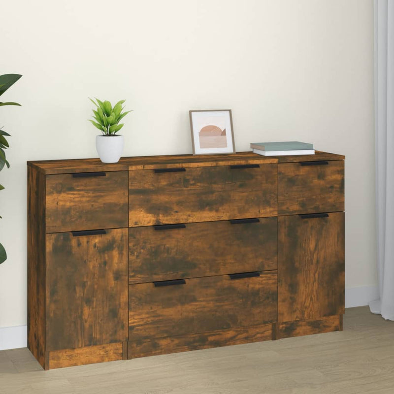 3-delige Dressoirset bewerkt hout gerookt eiken MeubelReus